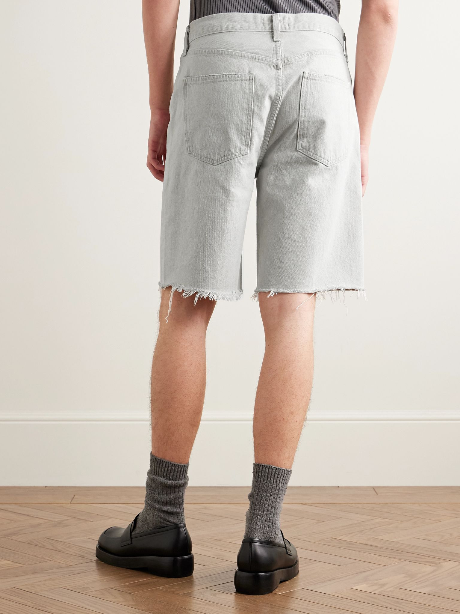 Anson Straight-Leg Frayed Organic Denim Shorts Gray - 4