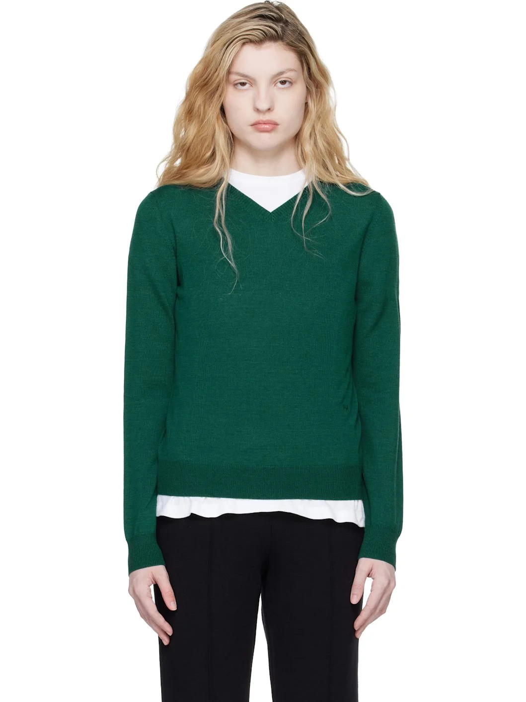 Green Billie Vneck Sweater - 1
