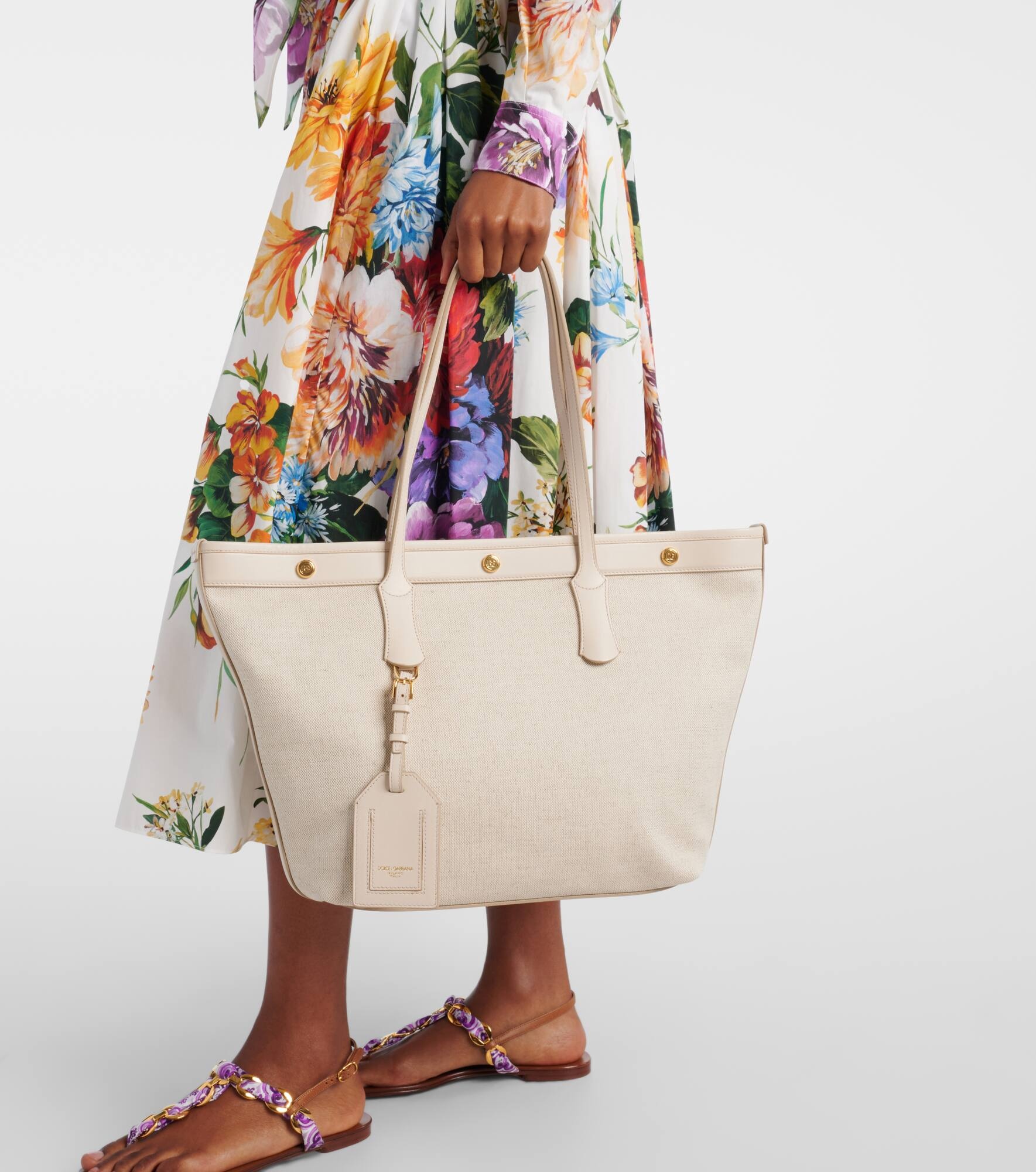 Canvas and leather tote bag - 7