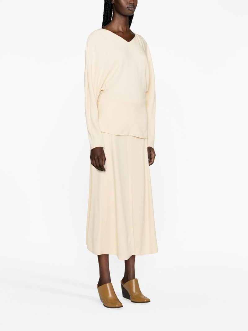 stitched V-neck long-sleeve blouse 4
