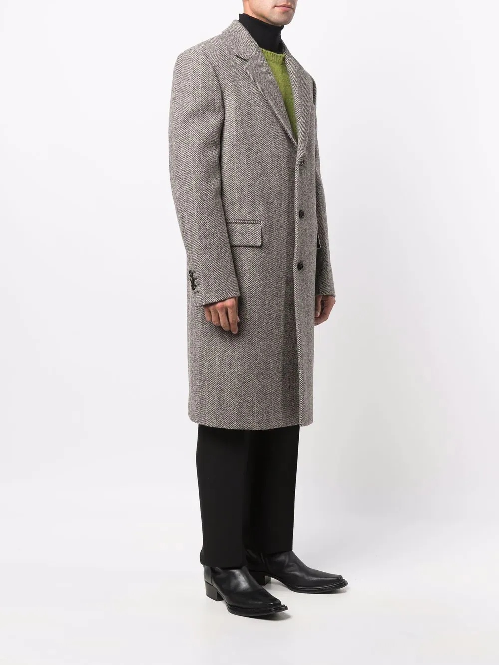 herringbone-pattern single-breasted coat - 3