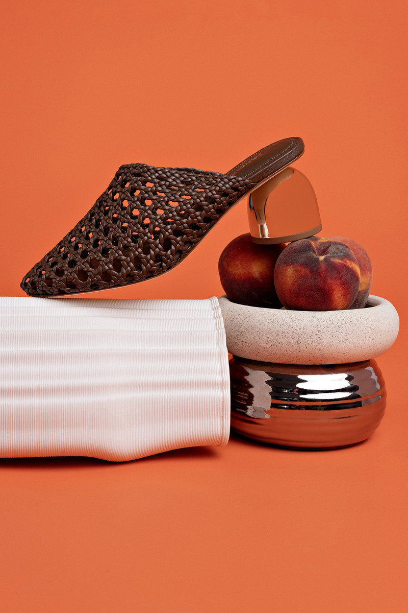 Larroudé Dew Drop Macrame Mule In Burnt Umber Leather outlook