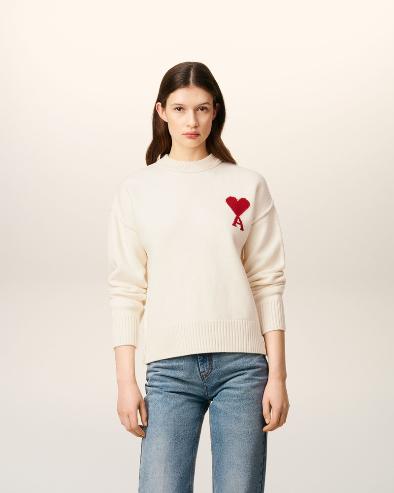 AMI Paris WHITE WOOL AMI DE COEUR CREWNECK SWEATER outlook