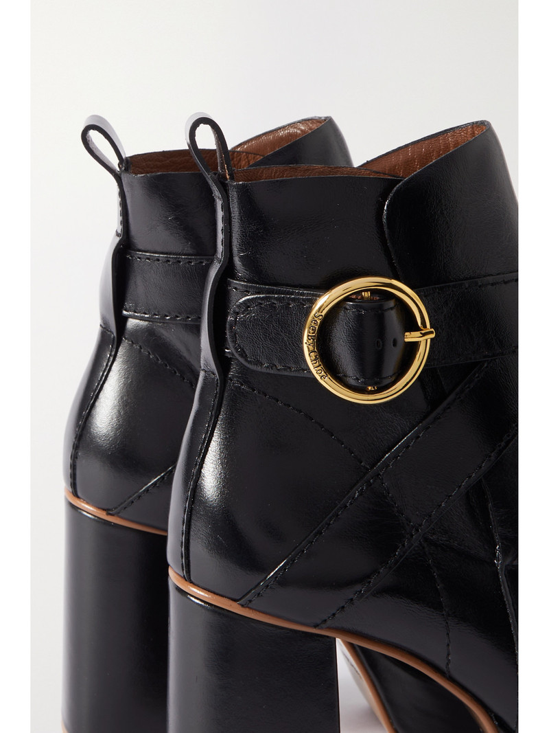 Lyna Buckled Leather Ankle Boots 4