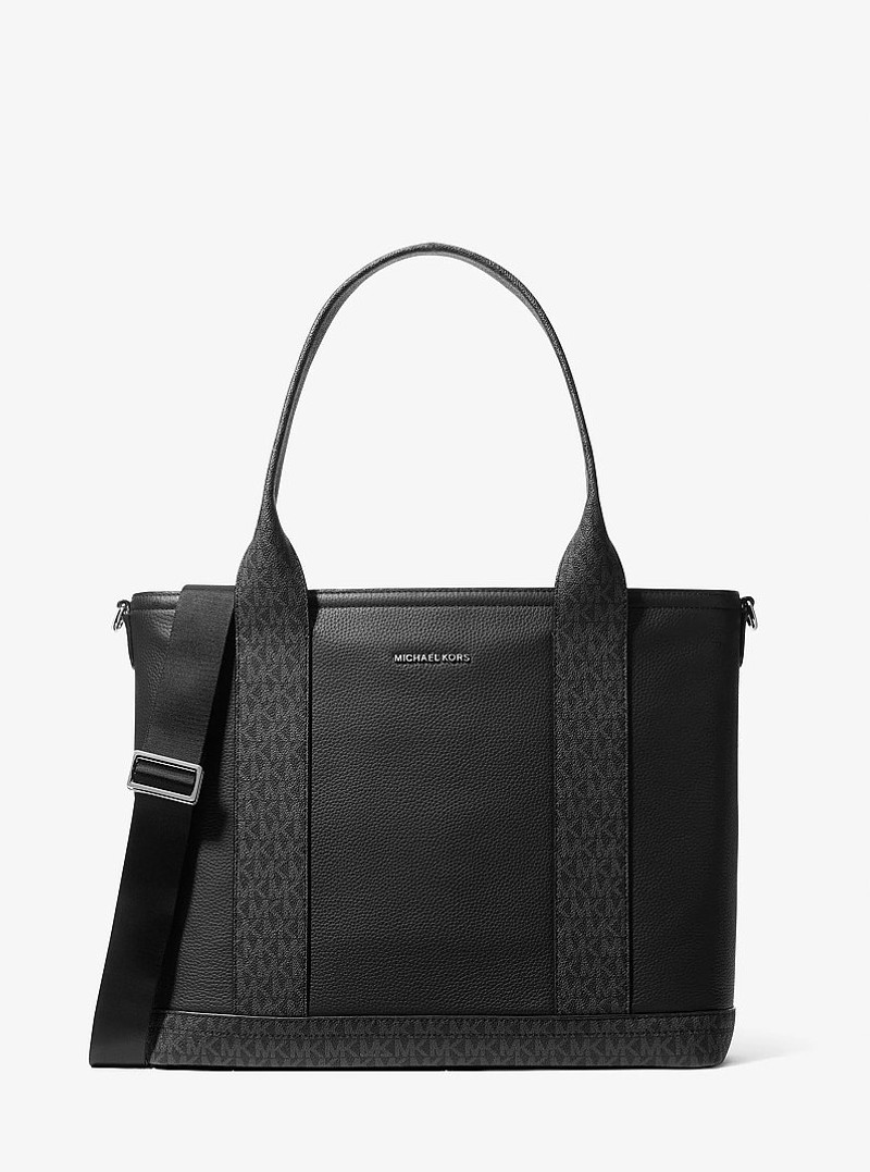 Hudson Leather and Signature Logo Work Tote Bag 1