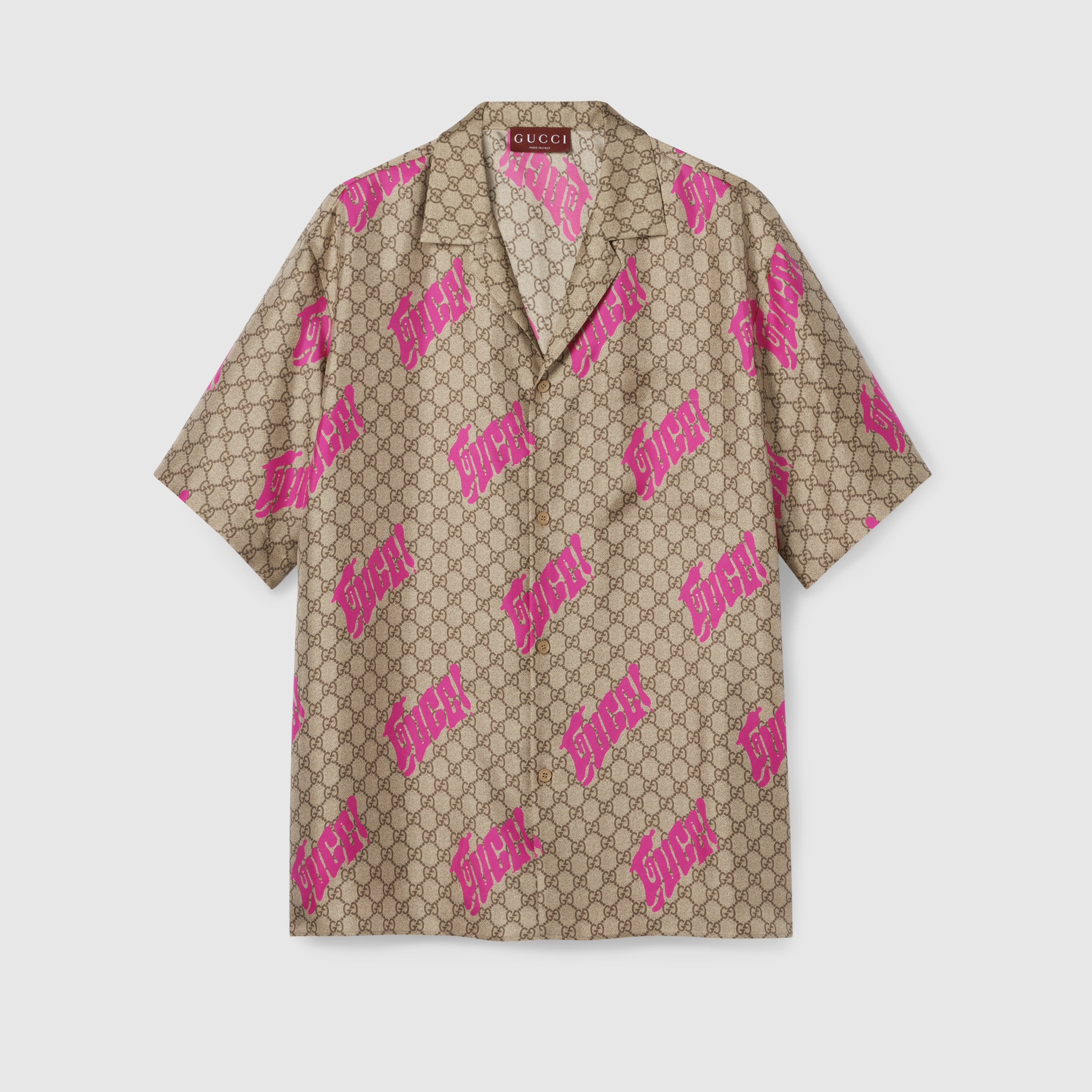Printed silk twill bowling shirt - 1