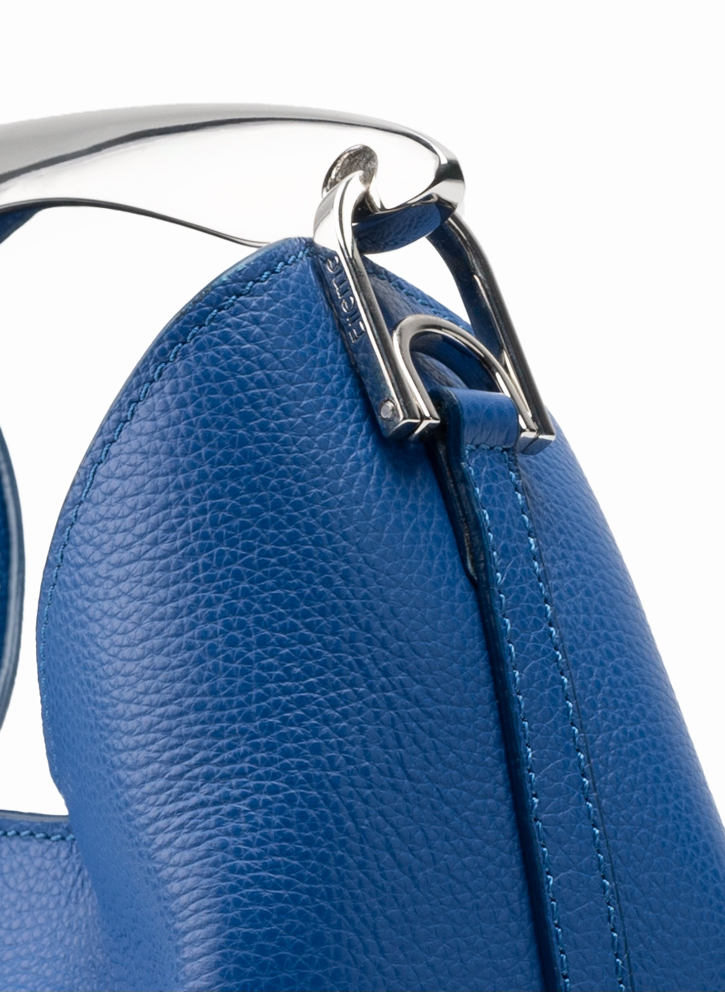 Small Boomerang Pebbled Leather Azure Blue-Silver - 4