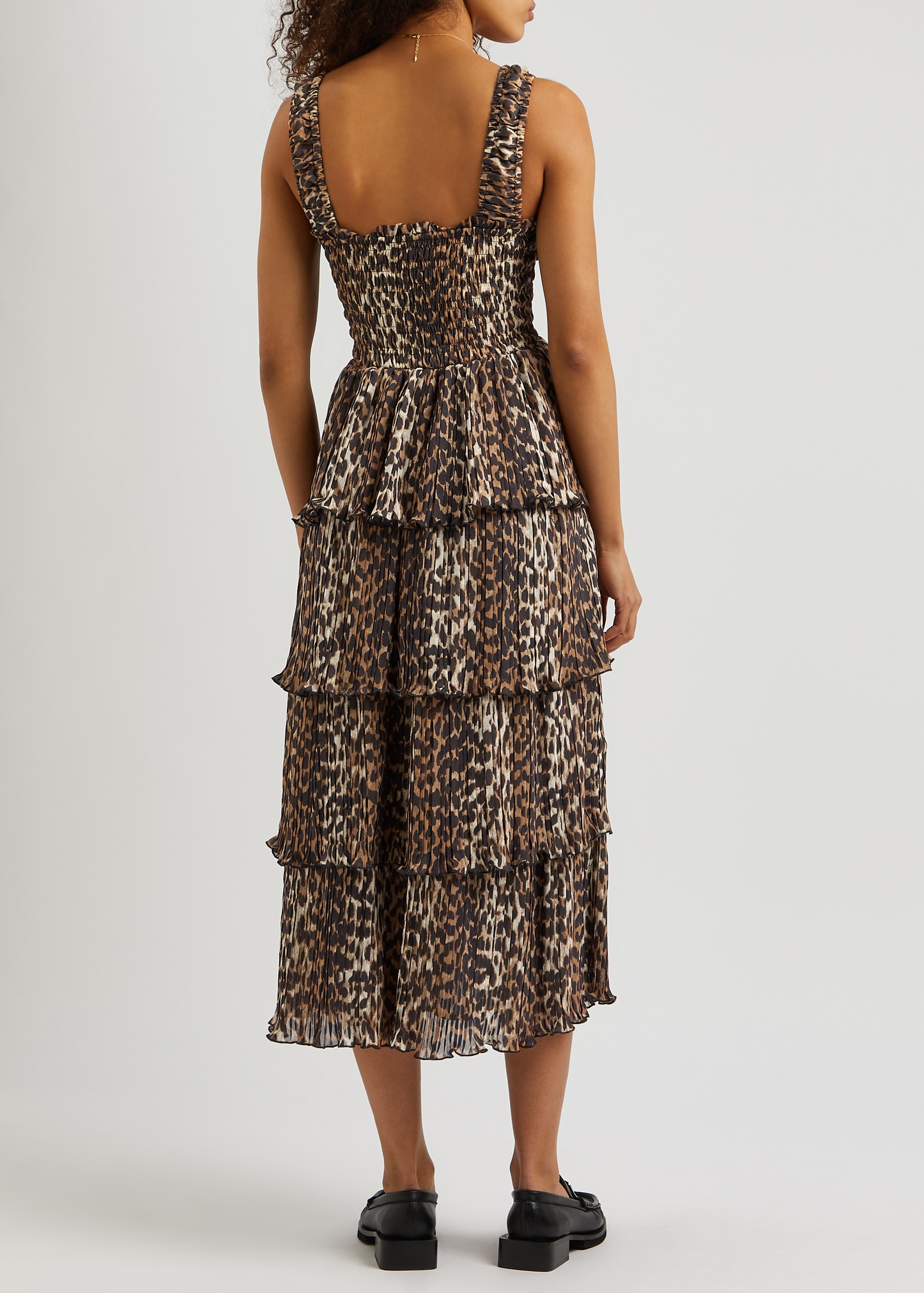 Leopard-print tiered georgette midi dress - 3