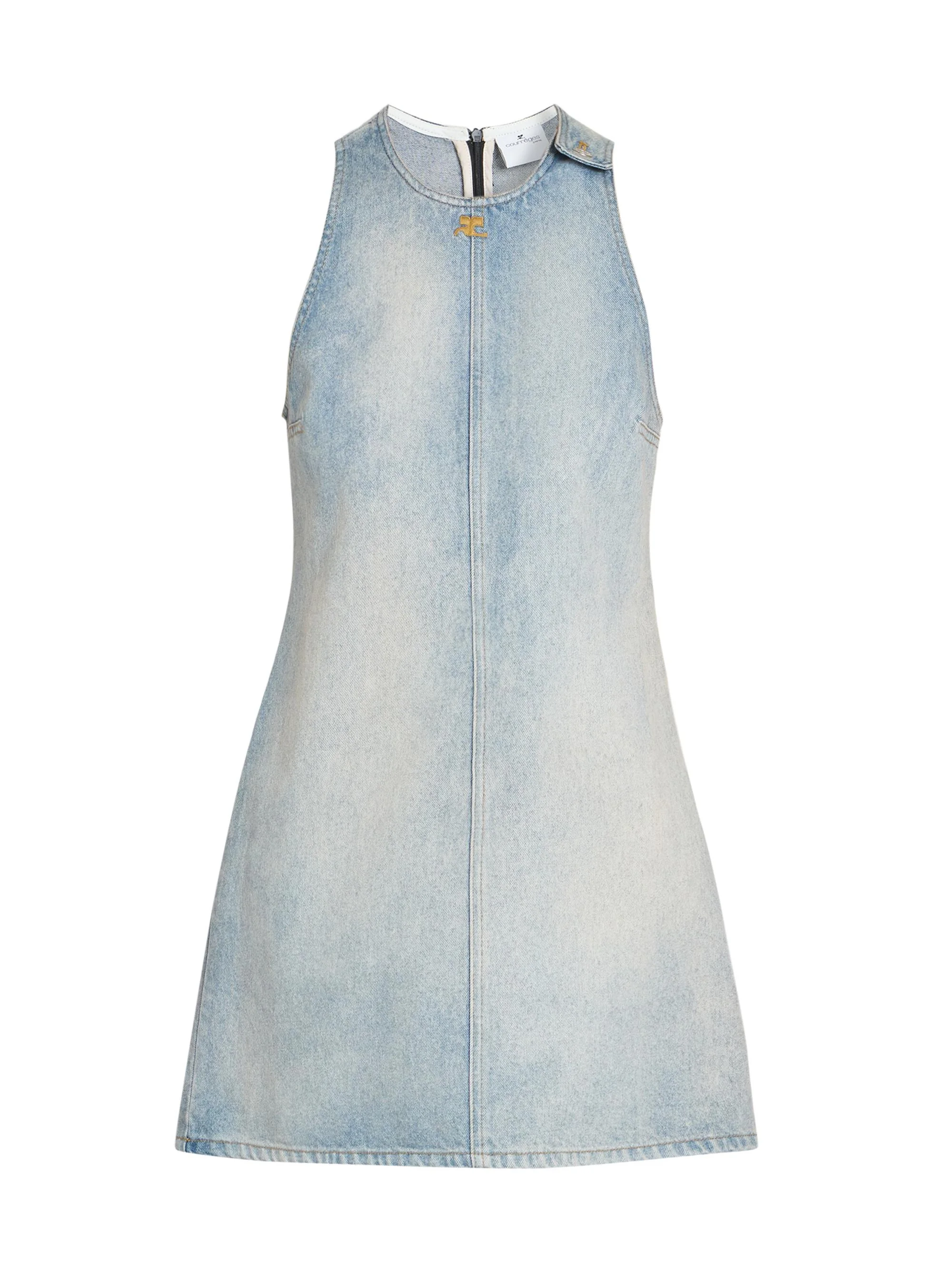 Women's Exposed-Seam Denim Minidress - Denim Bleu Delave - 1