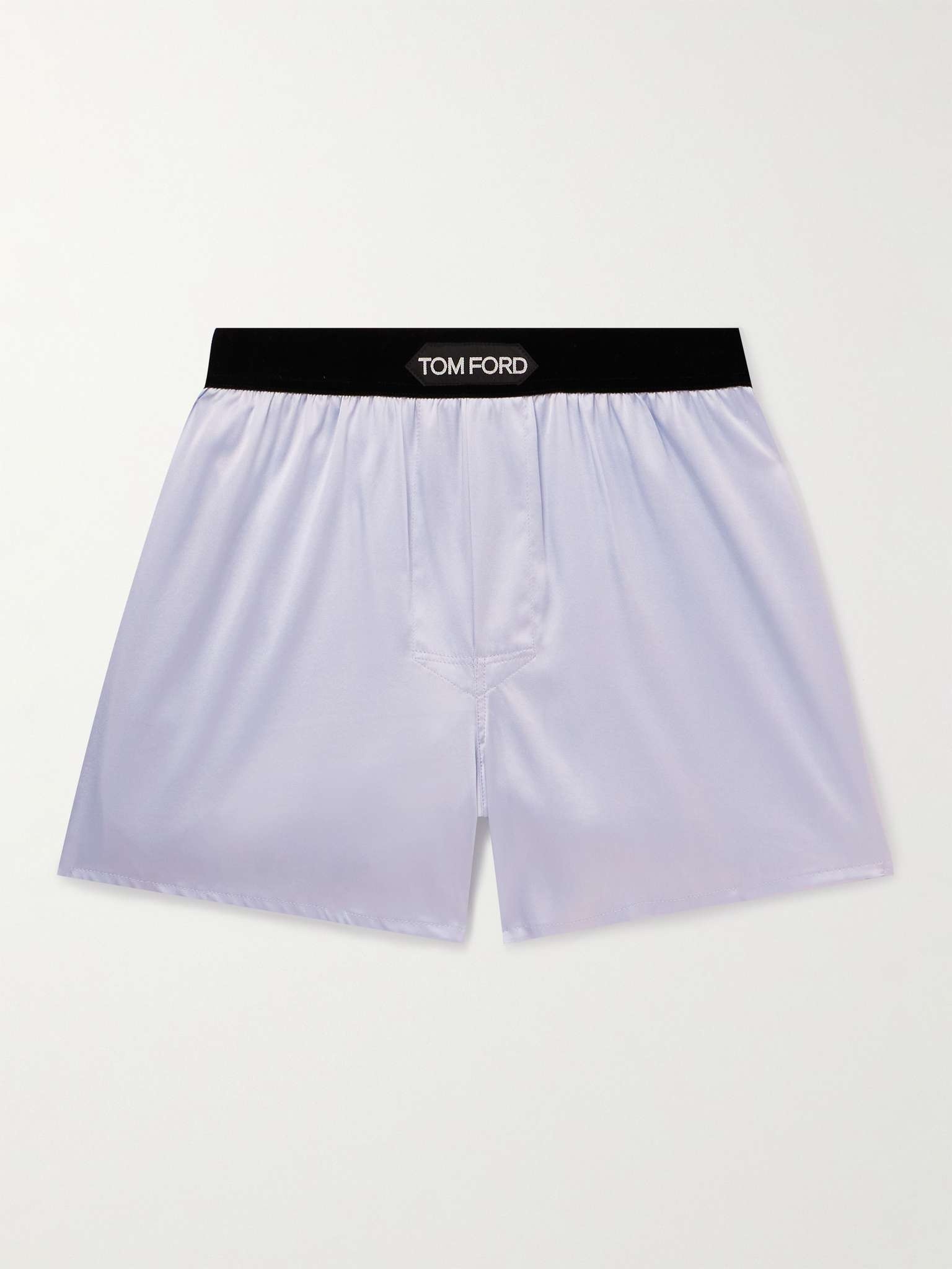 Velvet-Trimmed Stretch-Silk Satin Boxer Shorts - 1