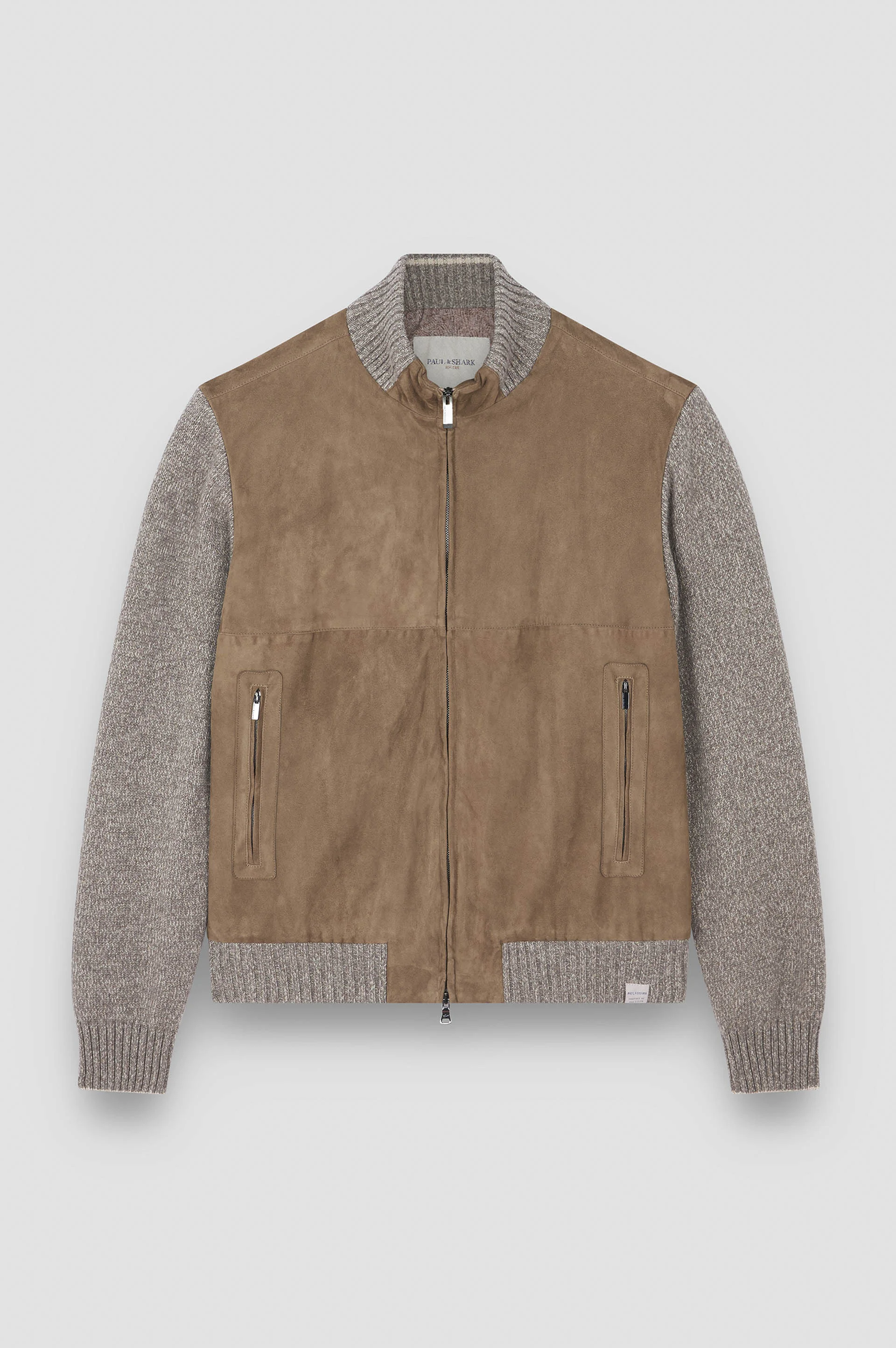 HYBRID ZIP-UP CARIDGAN IN SUEDE, WOOL AND CASHMERE - 1