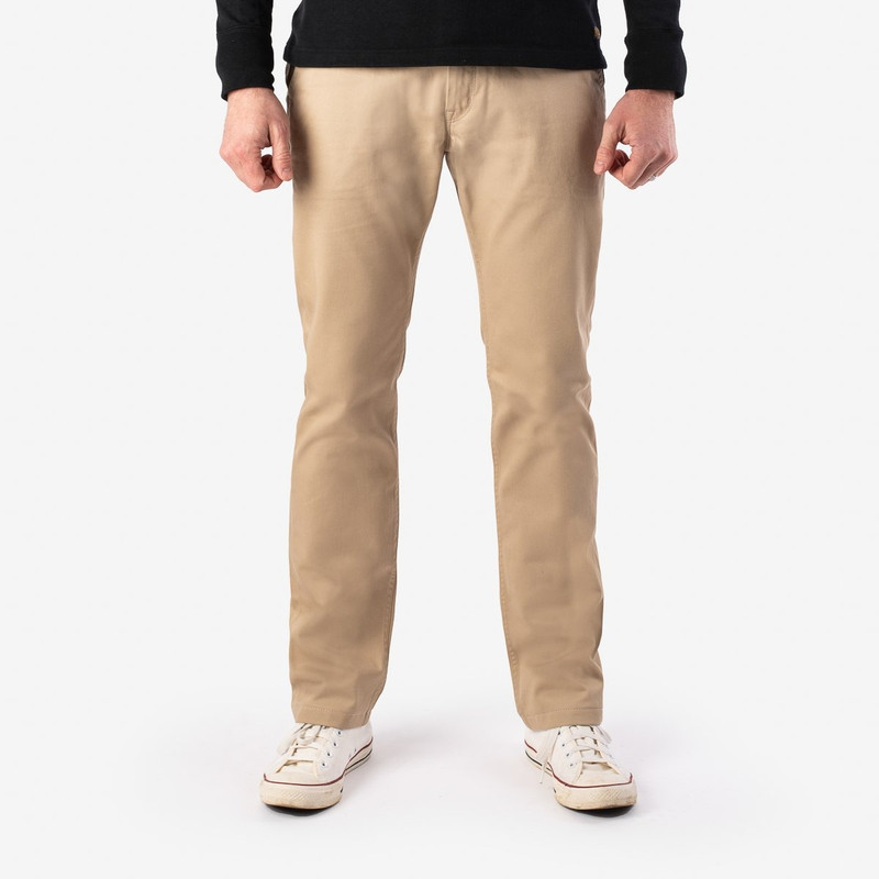 Iron Heart IH-727-KHA 9oz Mercerised Selvedge Cotton Medium/High Rise Tapered Chinos - Khaki outlook