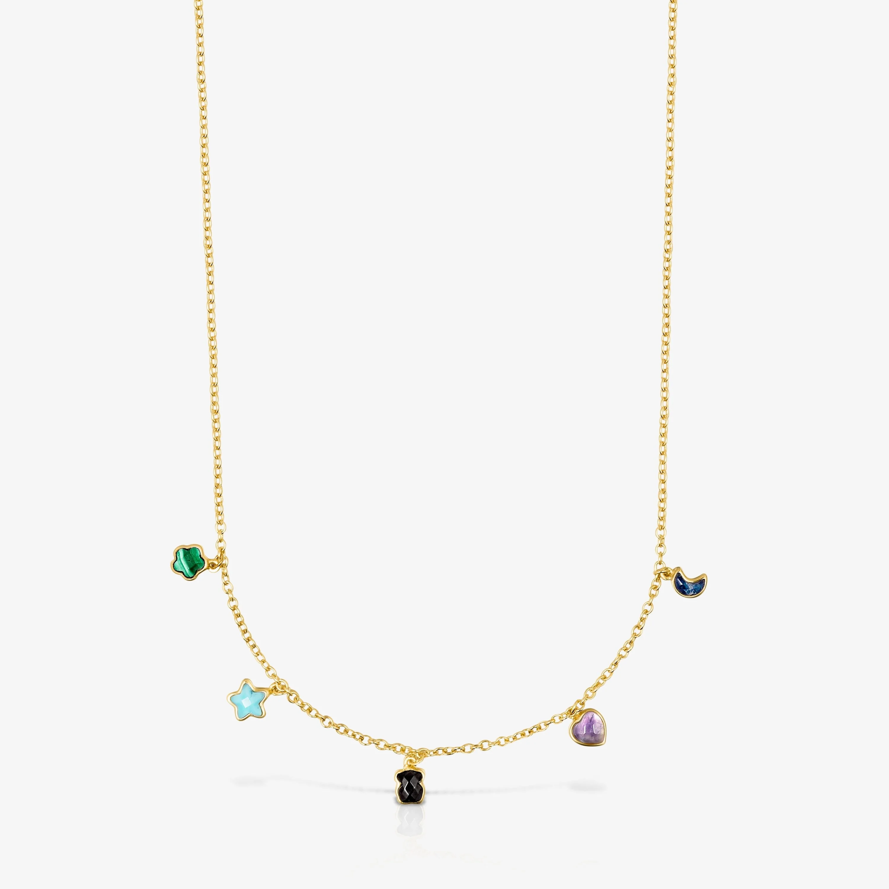 Glory Necklace in 18K gold vermeil with five multicolor Gemstones 2/25"-1/5" motifs. 17 18/25 - 1