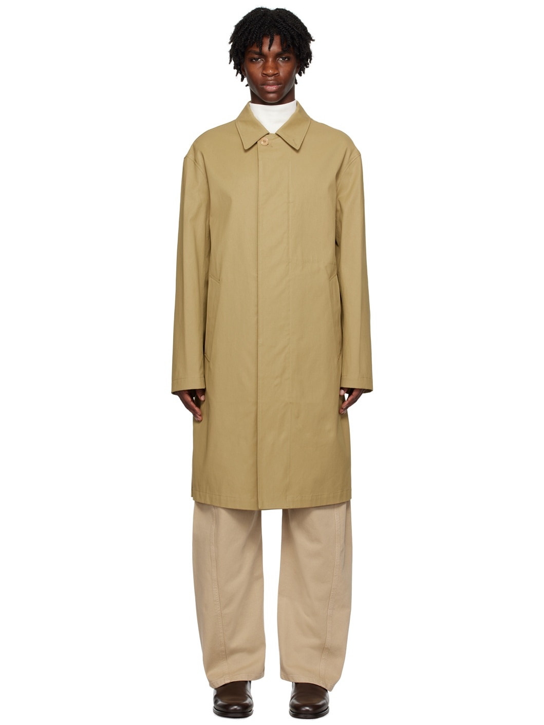 Lemaire SSENSE Exclusive Tan Spread Collar Coat REVERSIBLE