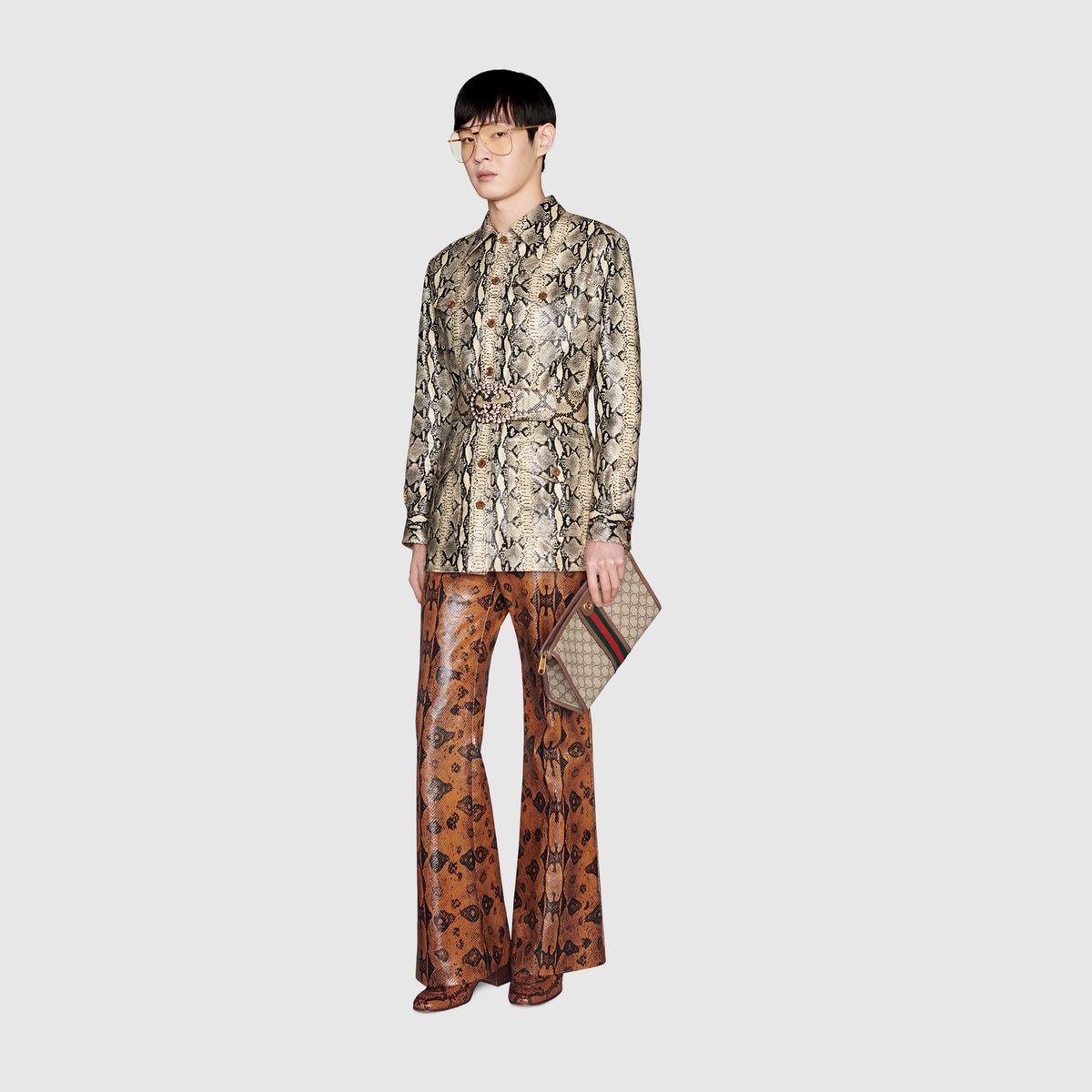 Boa print flared leather pant - 2