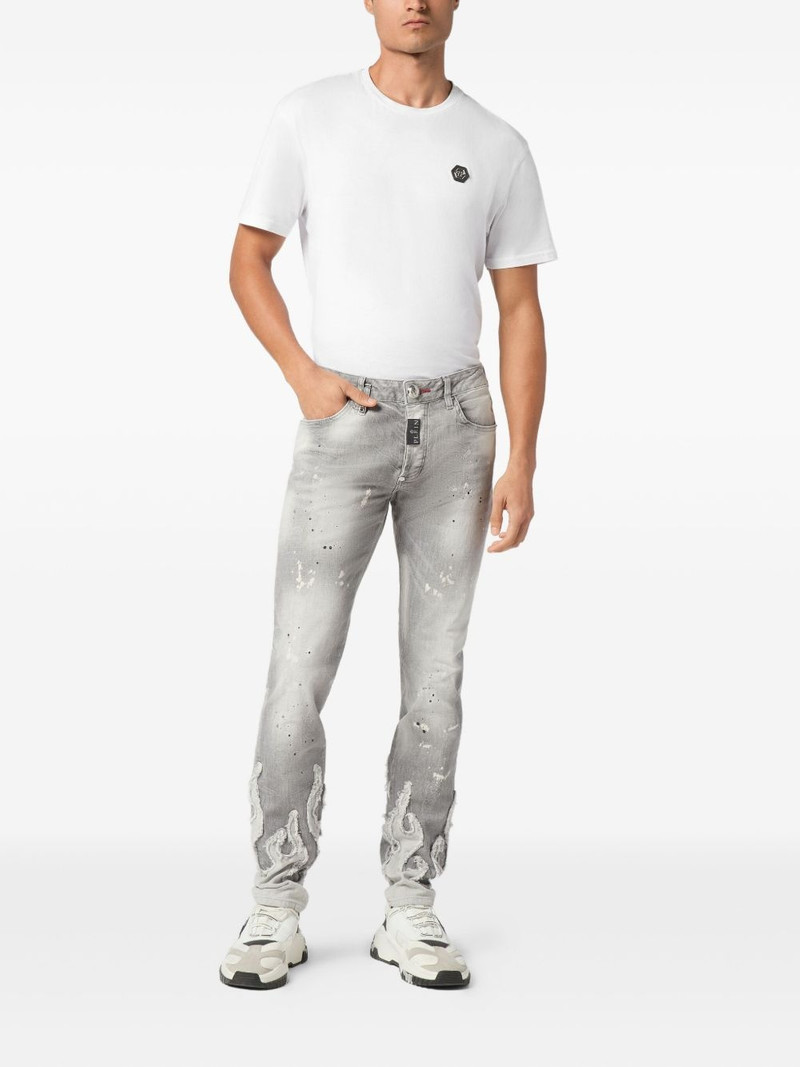 PHILIPP PLEIN flame-appliqué straight-leg jeans outlook