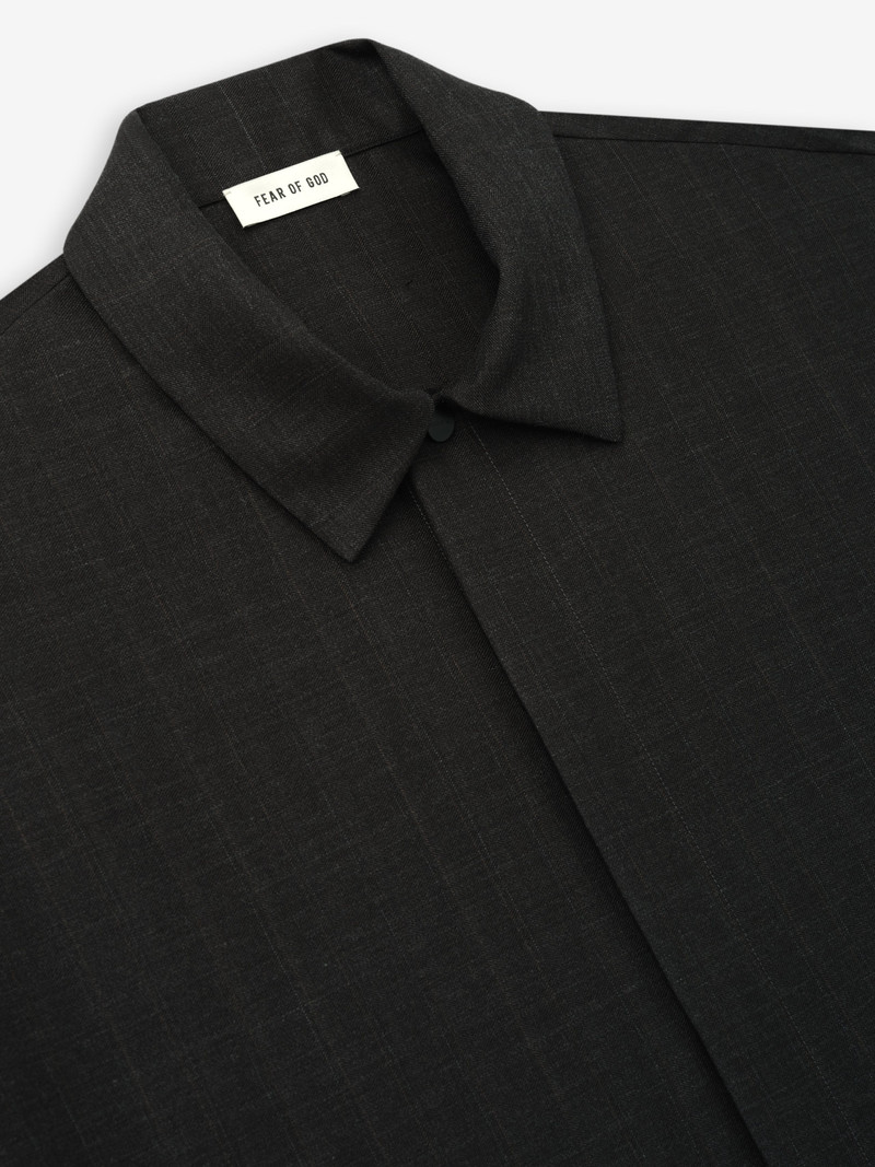 Grey Striped Wool Elastic Cuff Shirt 6