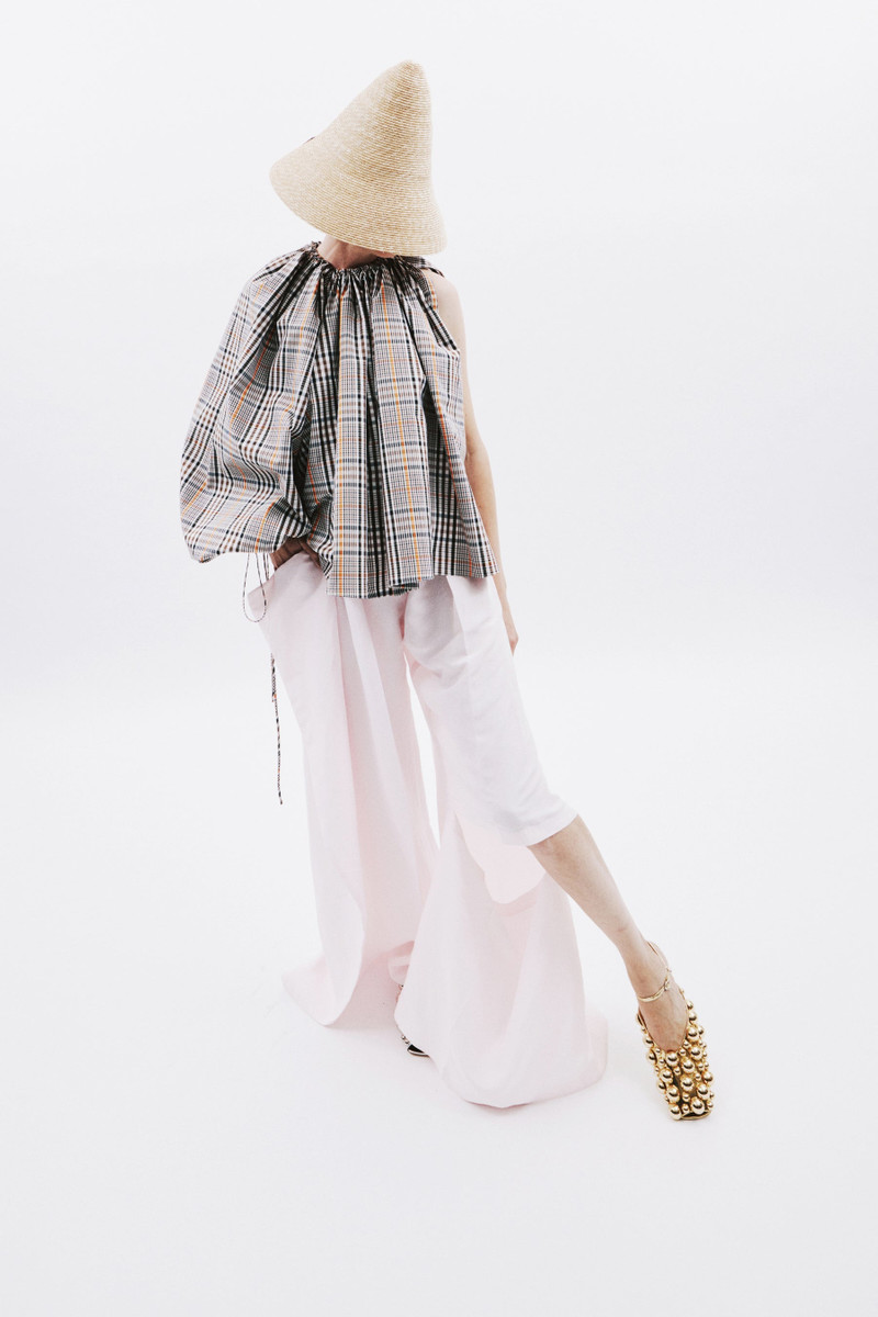 ONE-SLEEVE VOLUMINOUS TOP BROWN CHECK 2