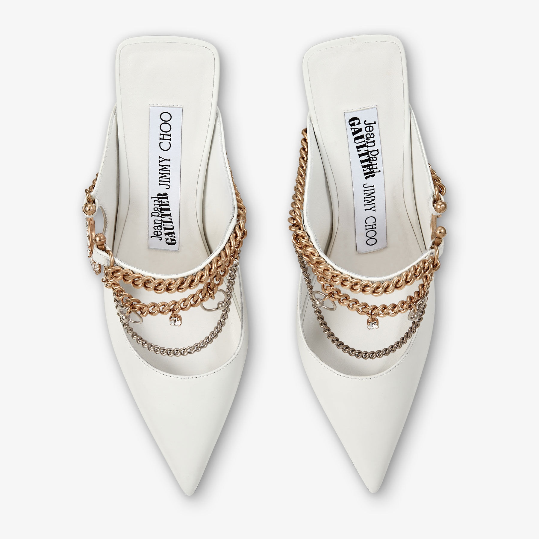 Jimmy Choo / Jean Paul Gaultier Bing 90
Optical White Calf Leather Mules with Jewellery - 5