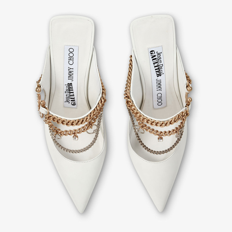 Jimmy Choo / Jean Paul Gaultier Bing 90 Optical White Calf Leather Mules with Jewellery 5