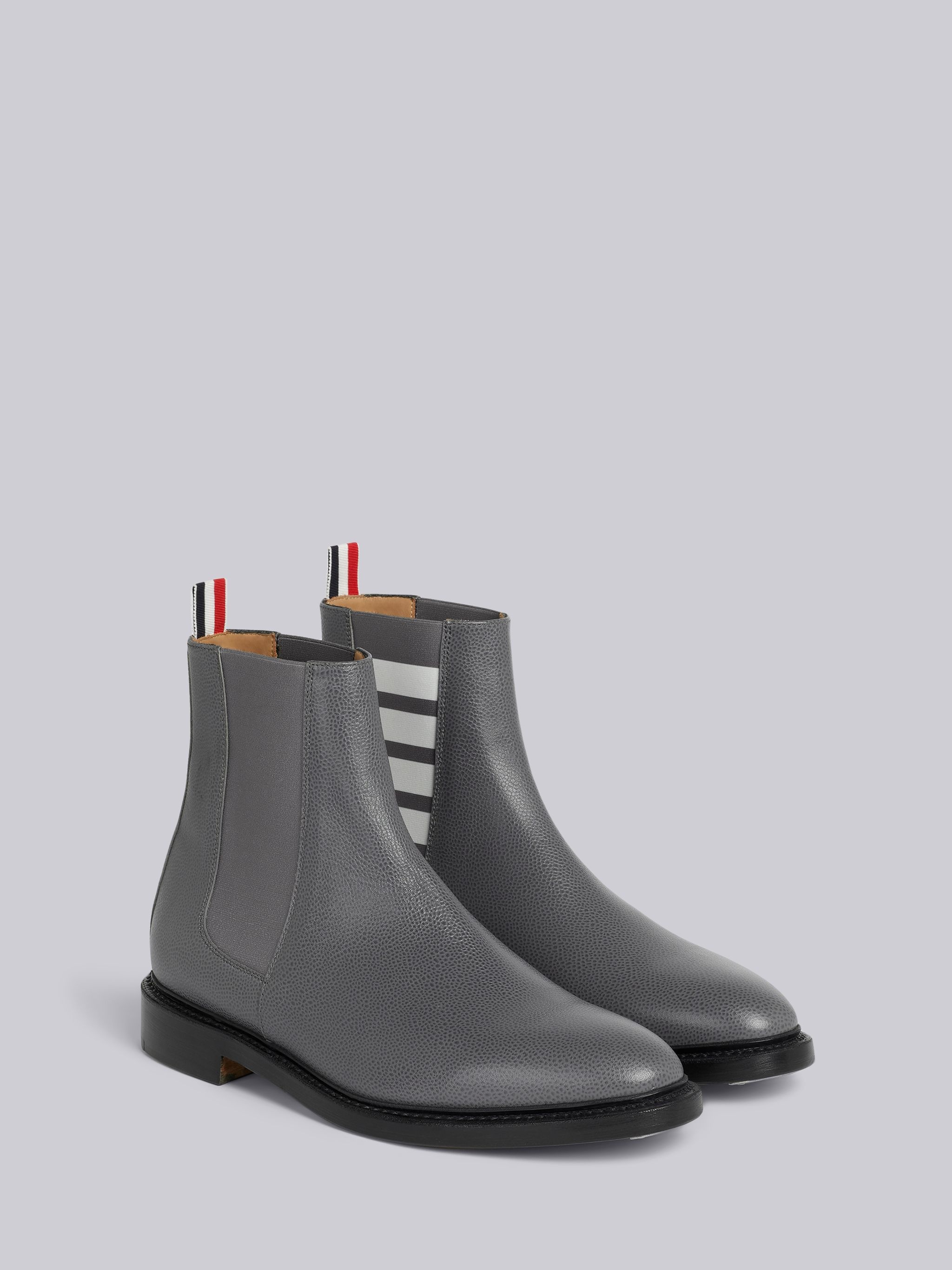 Medium Grey Pebble Grain Leather 4-Bar Leather Sole Chelsea Boot - 3