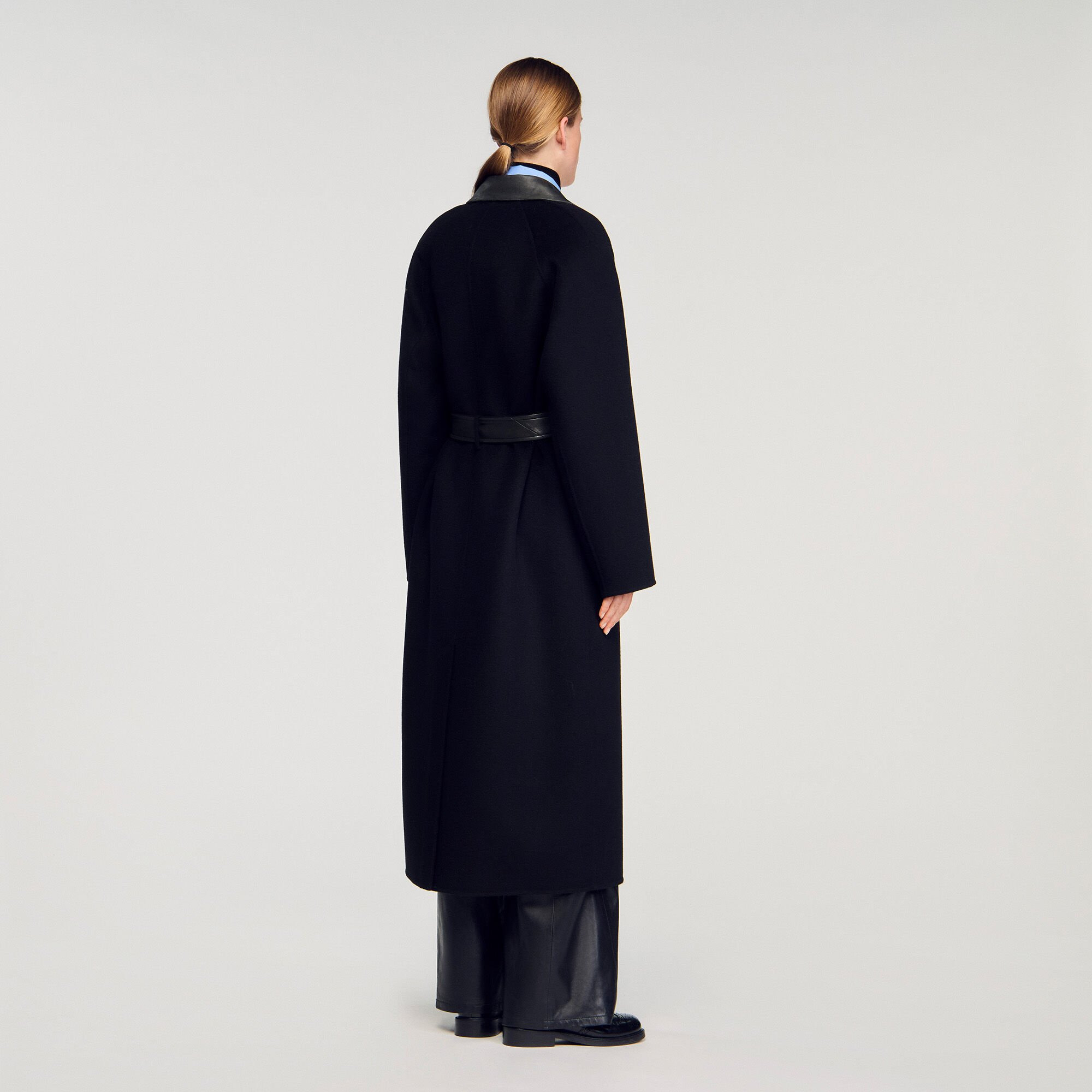 LONG WOOL AND LEATHER COAT - 5