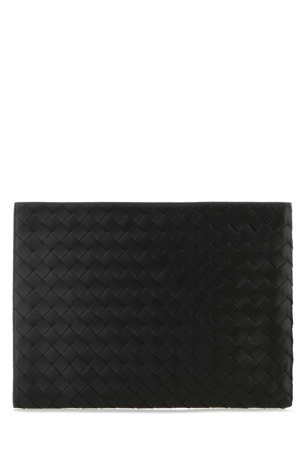 Bottega Veneta Men Black Leather Intrecciato Clutch - 3
