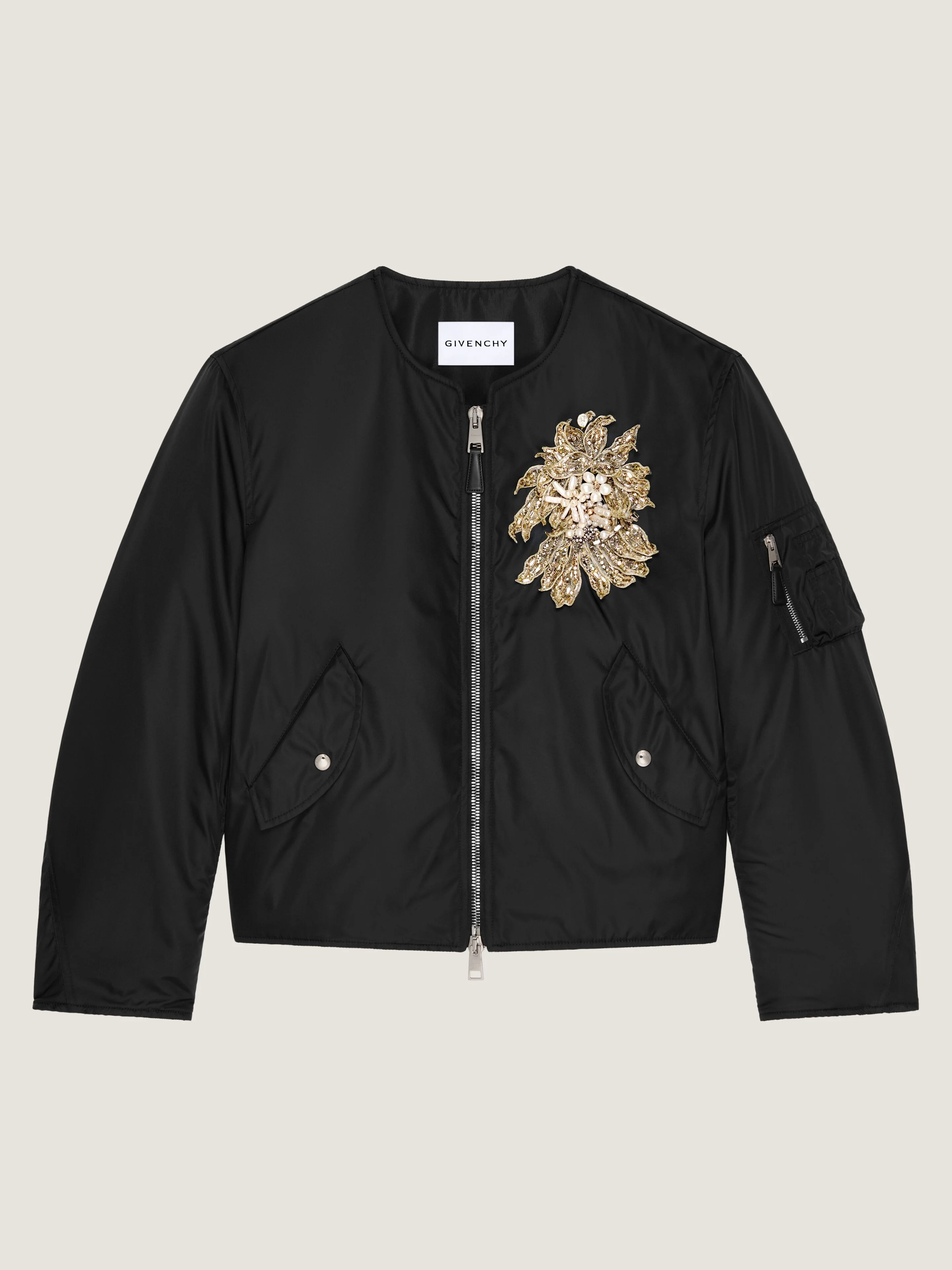 EMBELLISHED COUTURE SEAM BOMBER IN NYLON - 1