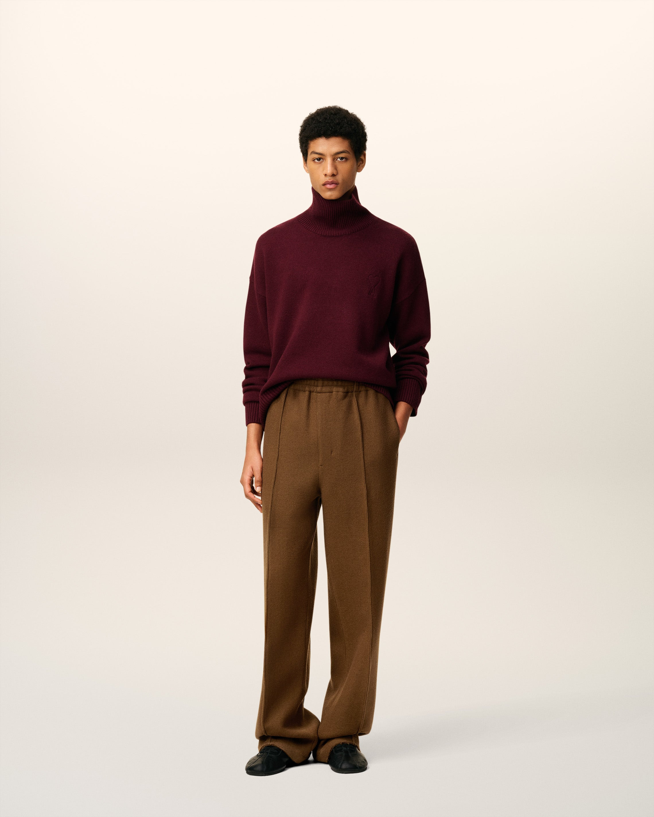 BROWN WOOL ELASTICATED TROUSERS - 2