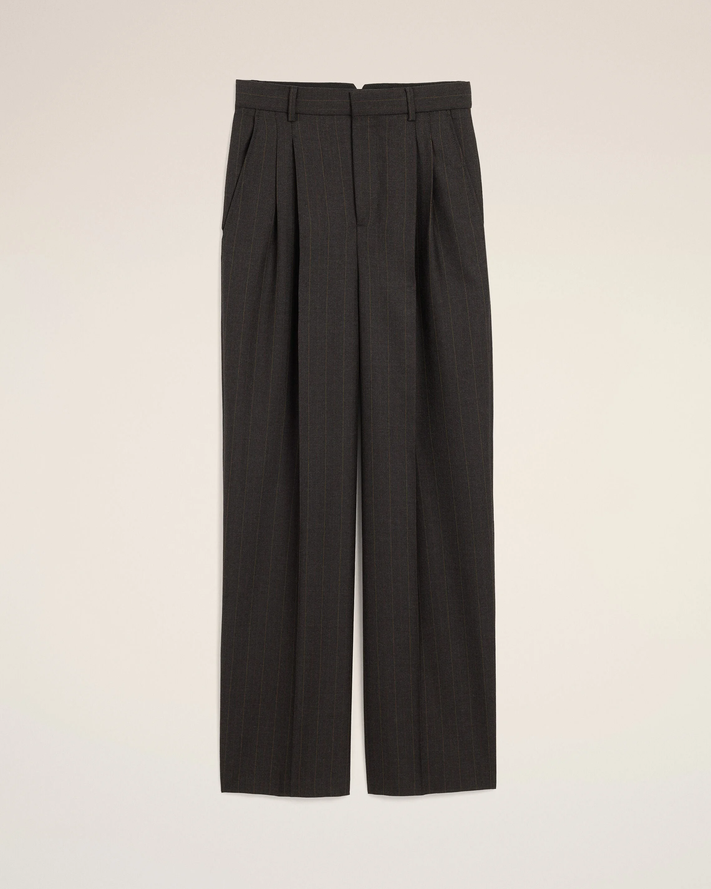 GREY HIGH-WAISTED WIDE-LEG STRIPED WOOL TROUSERS - 1