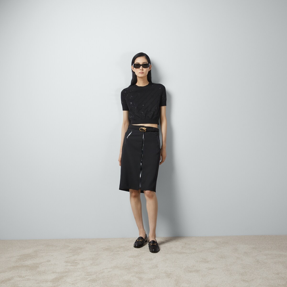 スカート GUCCI SS24 Wool skirt with removable belt (761364Z8BPC 1000) GUCCI Wool skirt with detachable belt | REVERSIBLE