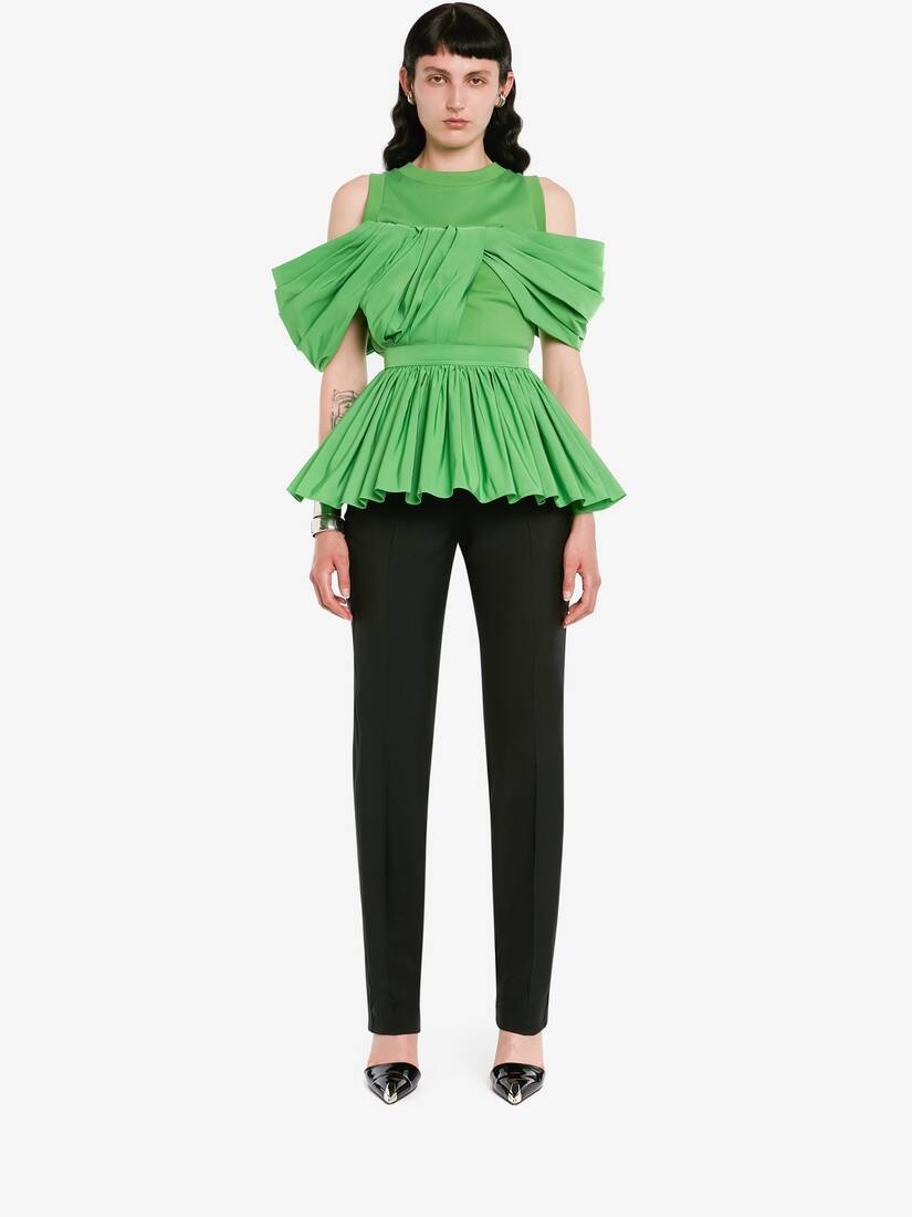 Women's Hybrid Peplum T-shirt in Acid Green - 2