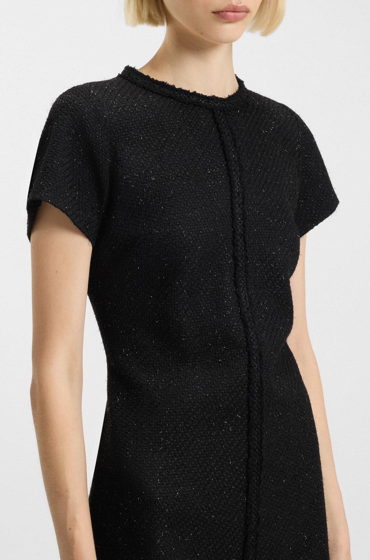 SPARKLING-BOUCLÉ DRESS WITH CHAIN-TAPE TRIMS - 6