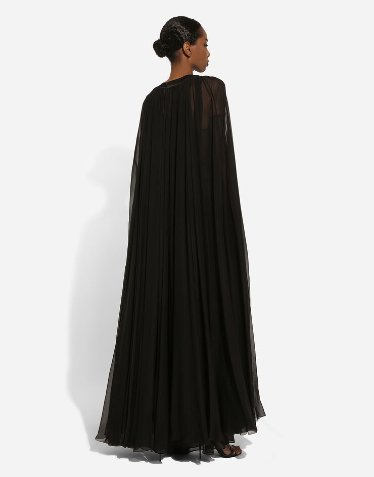 Silk chiffon cape with flower appliqué - 4