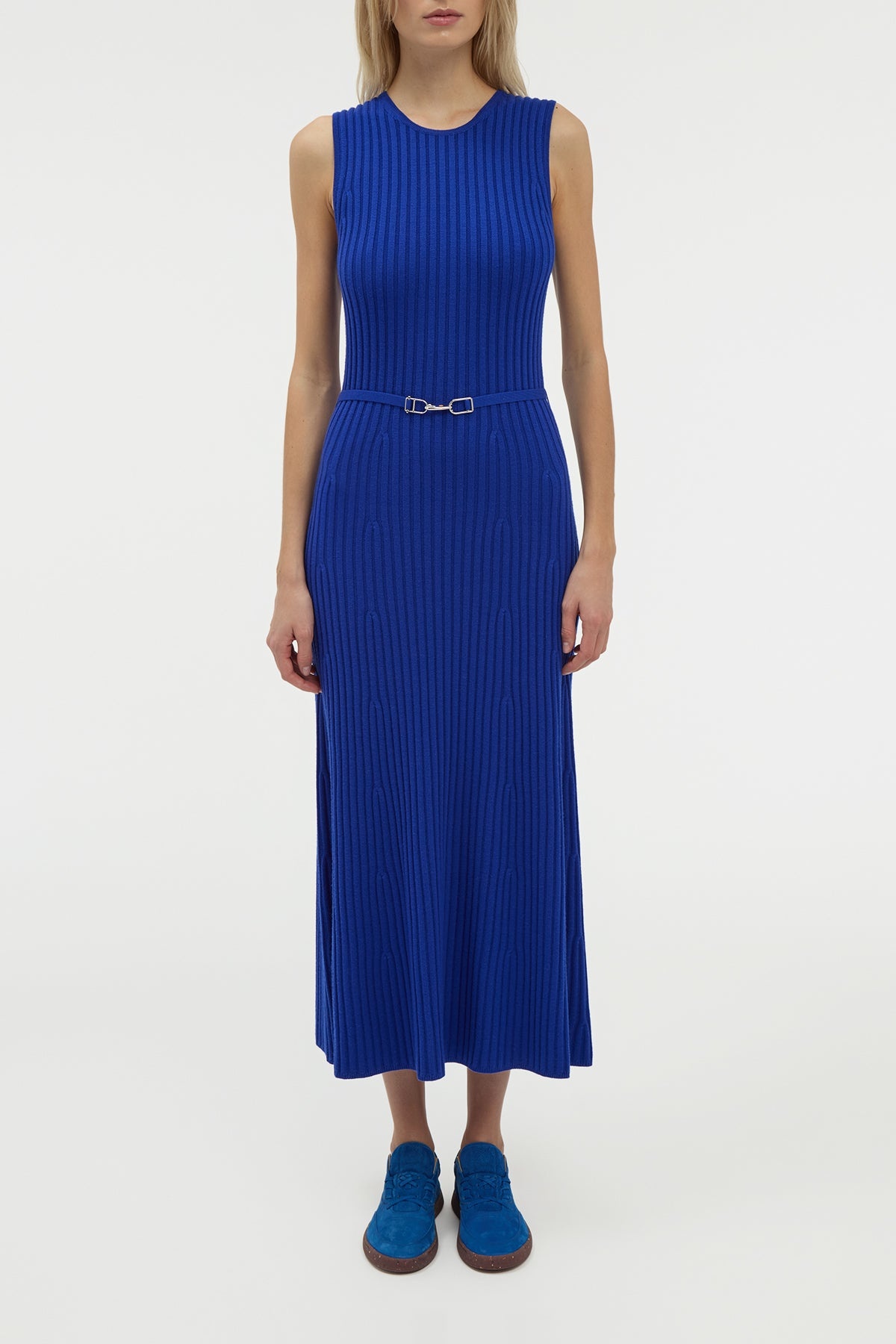 Meier Knit Midi Dress in Cobalt Merino Wool Cashmere - 2