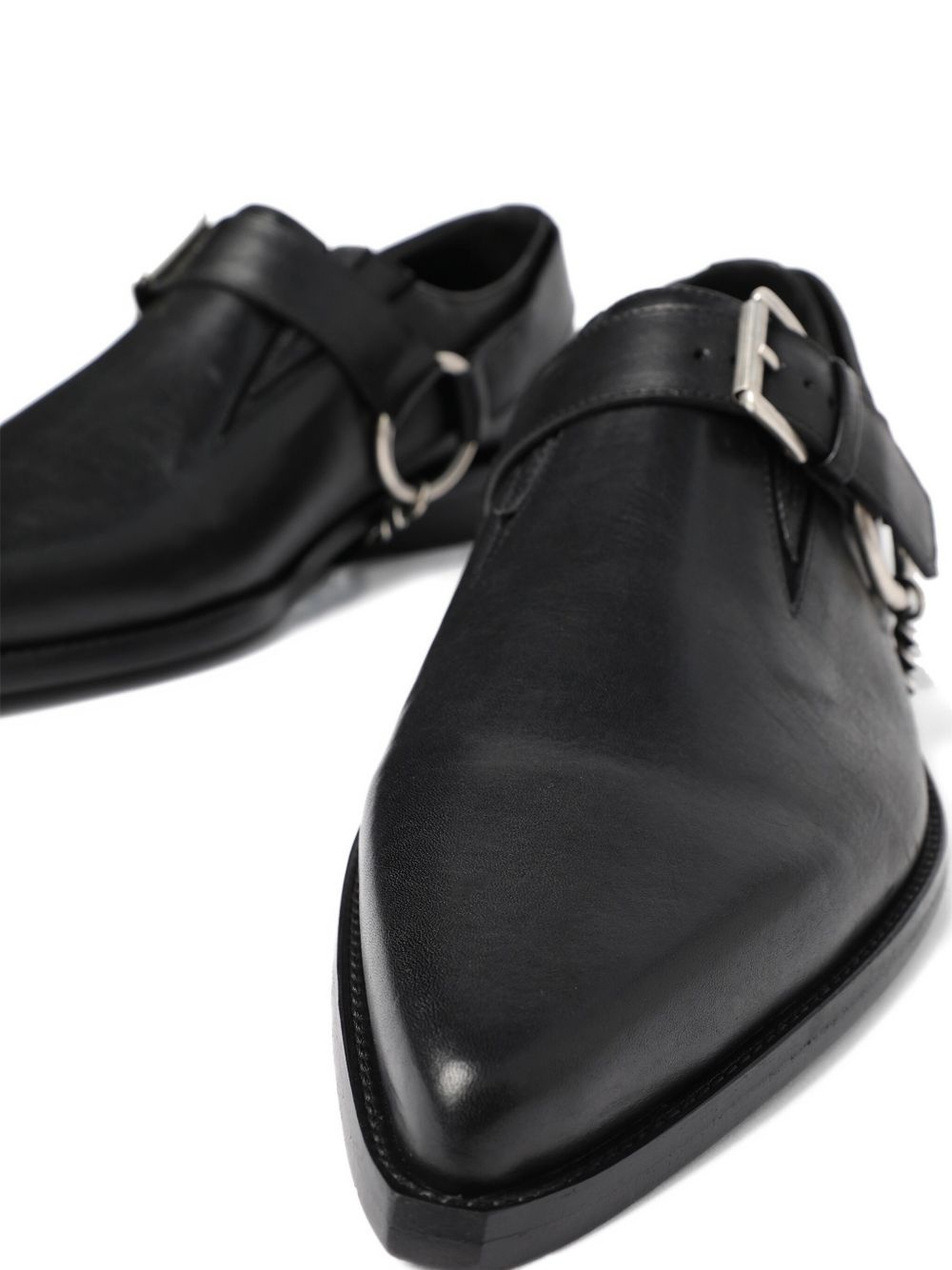 Pointy buckle-detail leather monk shoes - 3