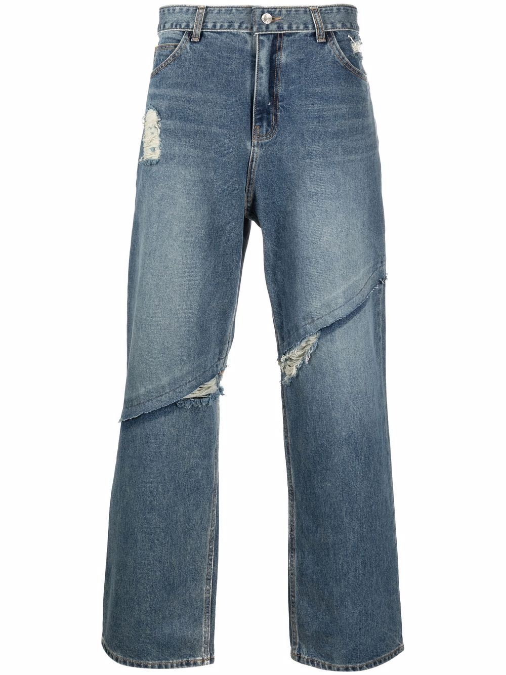 distressed-finish straight-leg jeans - 1