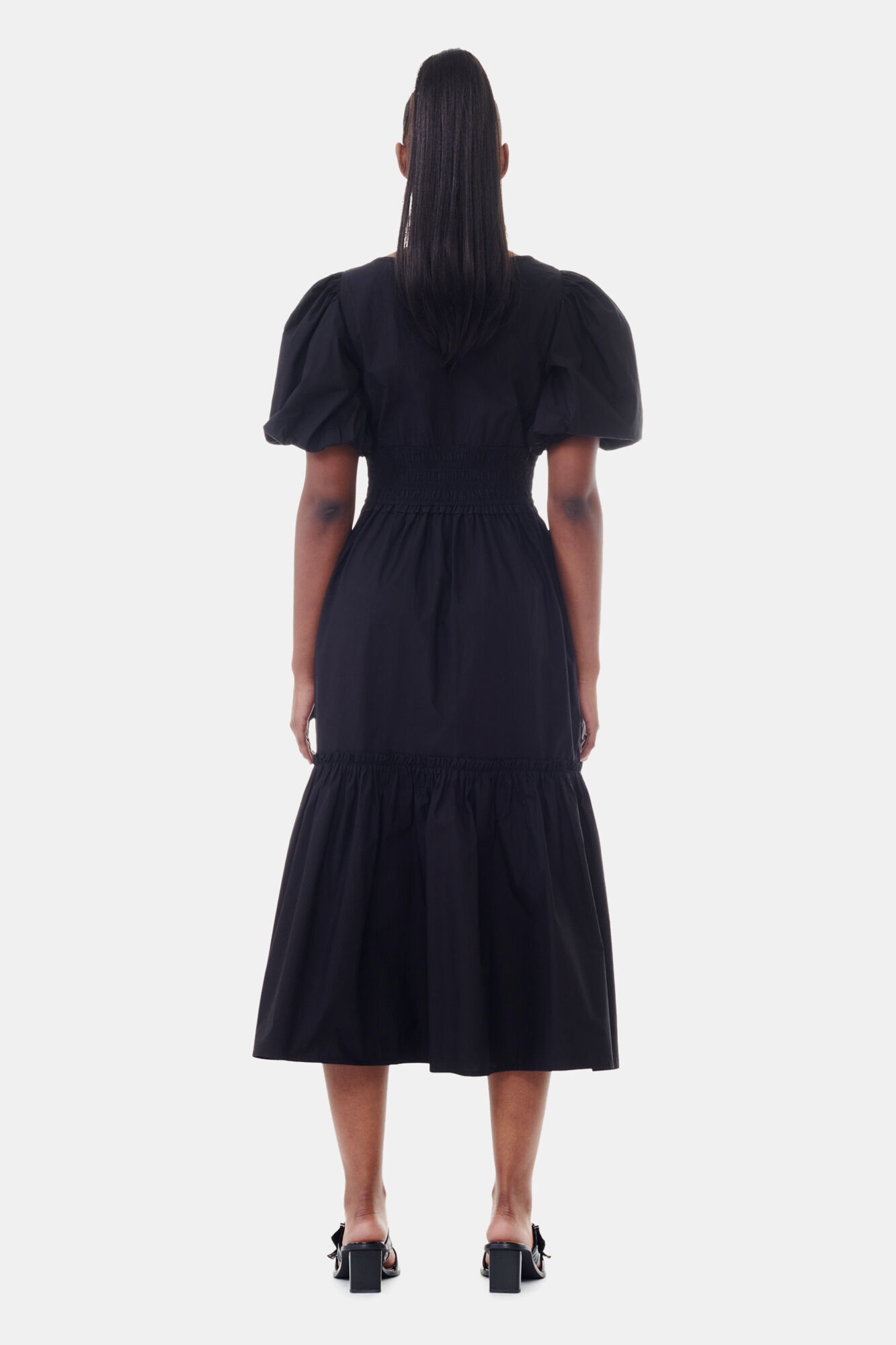 BLACK COTTON POPLIN LONG SMOCK DRESS - 5