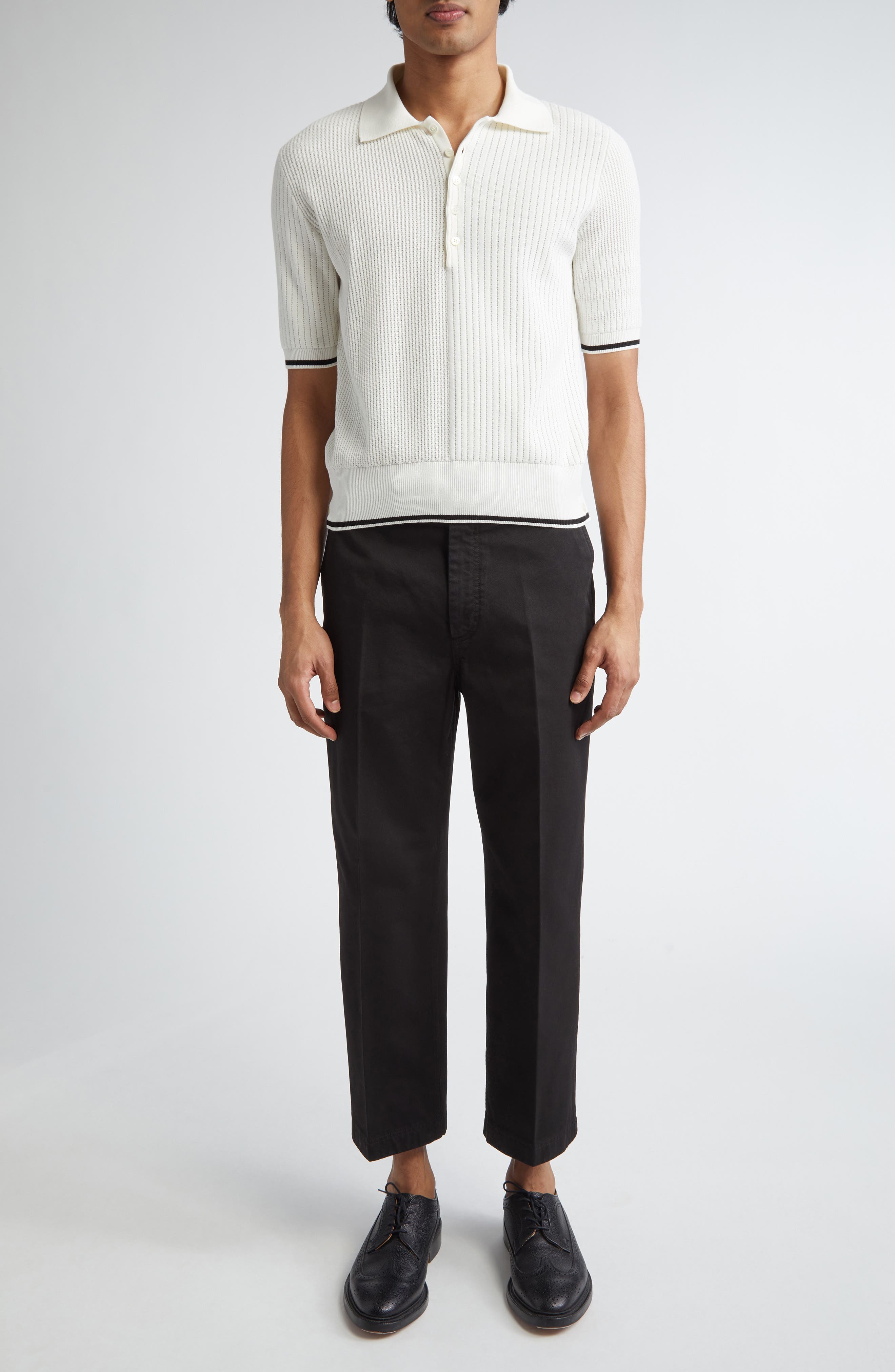 Thom Browne Mixed Stitch Polo in White at Nordstrom - 2