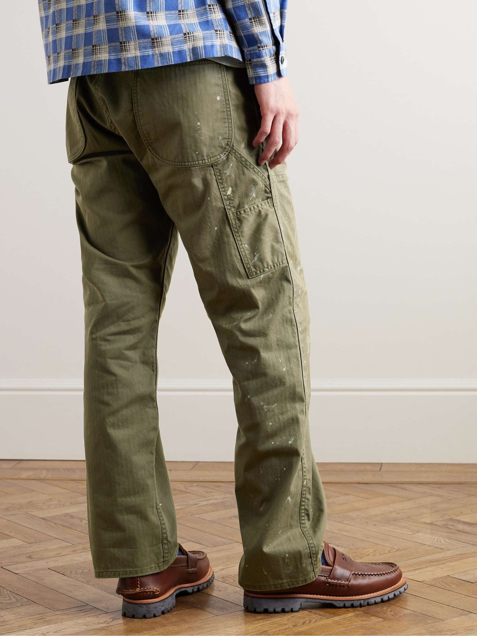 Straight-Leg Paint-Splattered Herringbone Cotton-Twill Trousers - 4