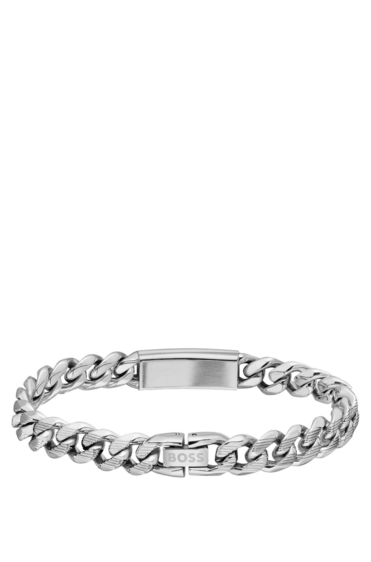 SILVER-TONE CHAIN CUFF WITH LOGO PLATE - 2