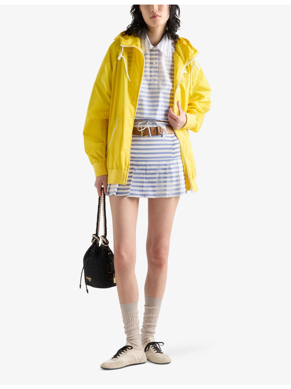 Striped Pleated-Hem Cotton Mini Skirt - 2