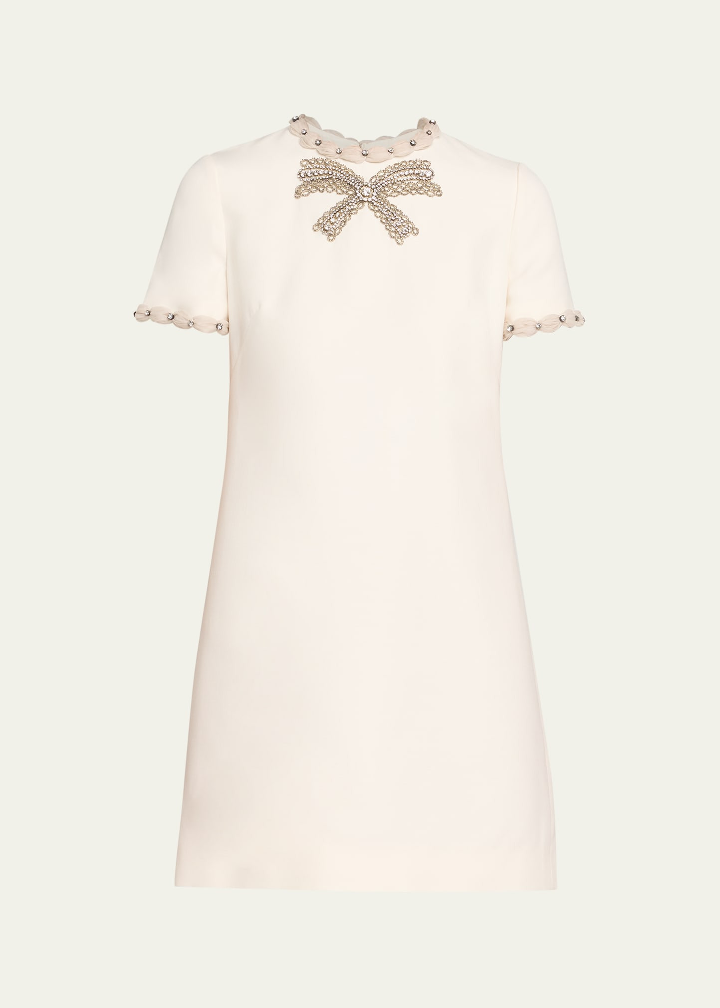 Puff-Trim Crystal Bow Mini Dress - 1