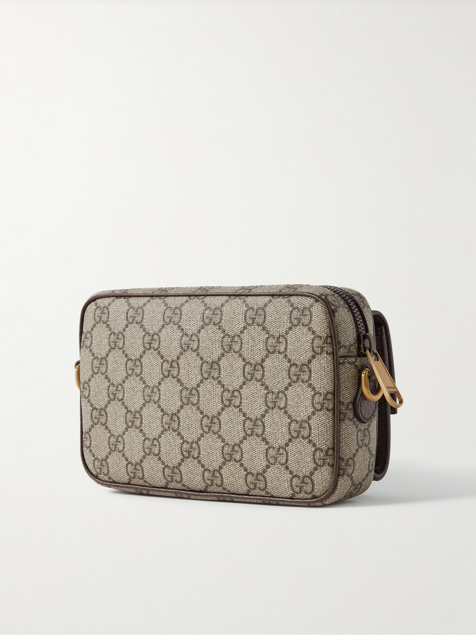 Ophidia Mini Leather-Trimmed Monogrammed Coated-Canvas Messenger Bag Beige - 3
