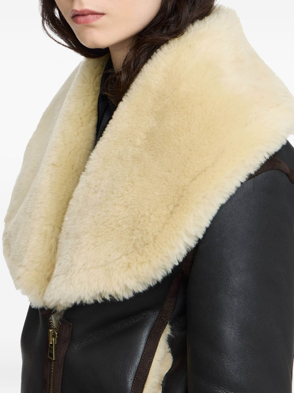 shearling-collar leather jacket - 5