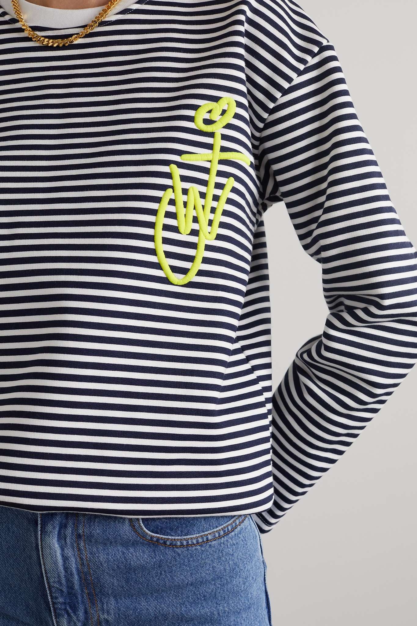 Embroidered striped cotton-jersey T-shirt - 5