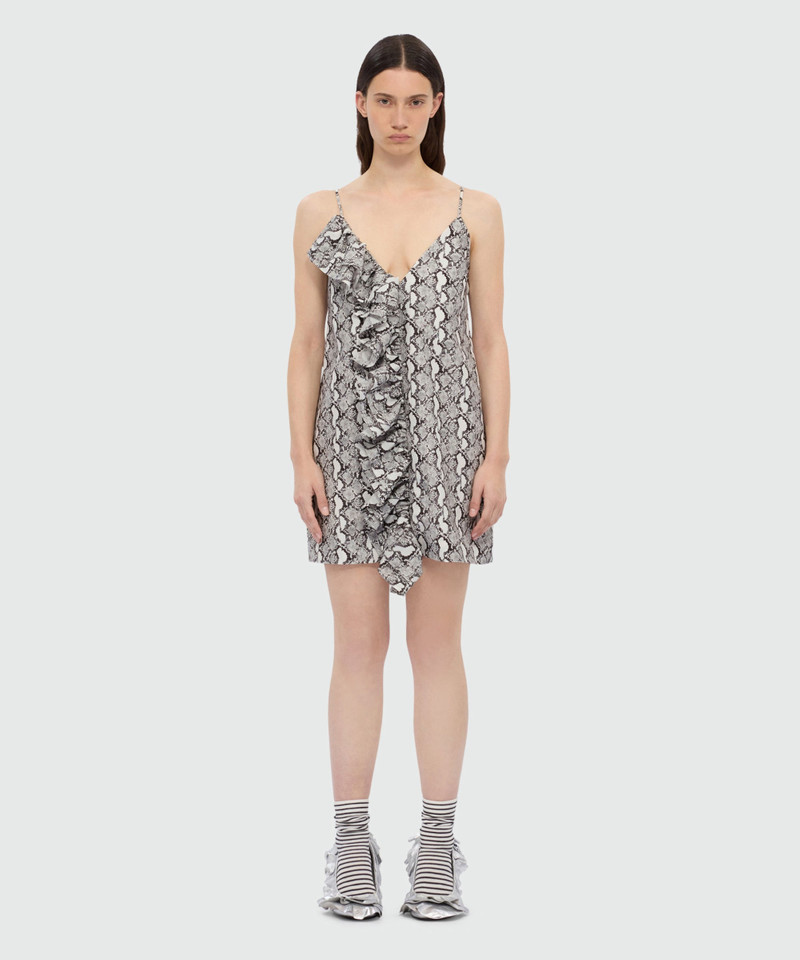 MSGM Python print poplin mini dress with ruffle. outlook