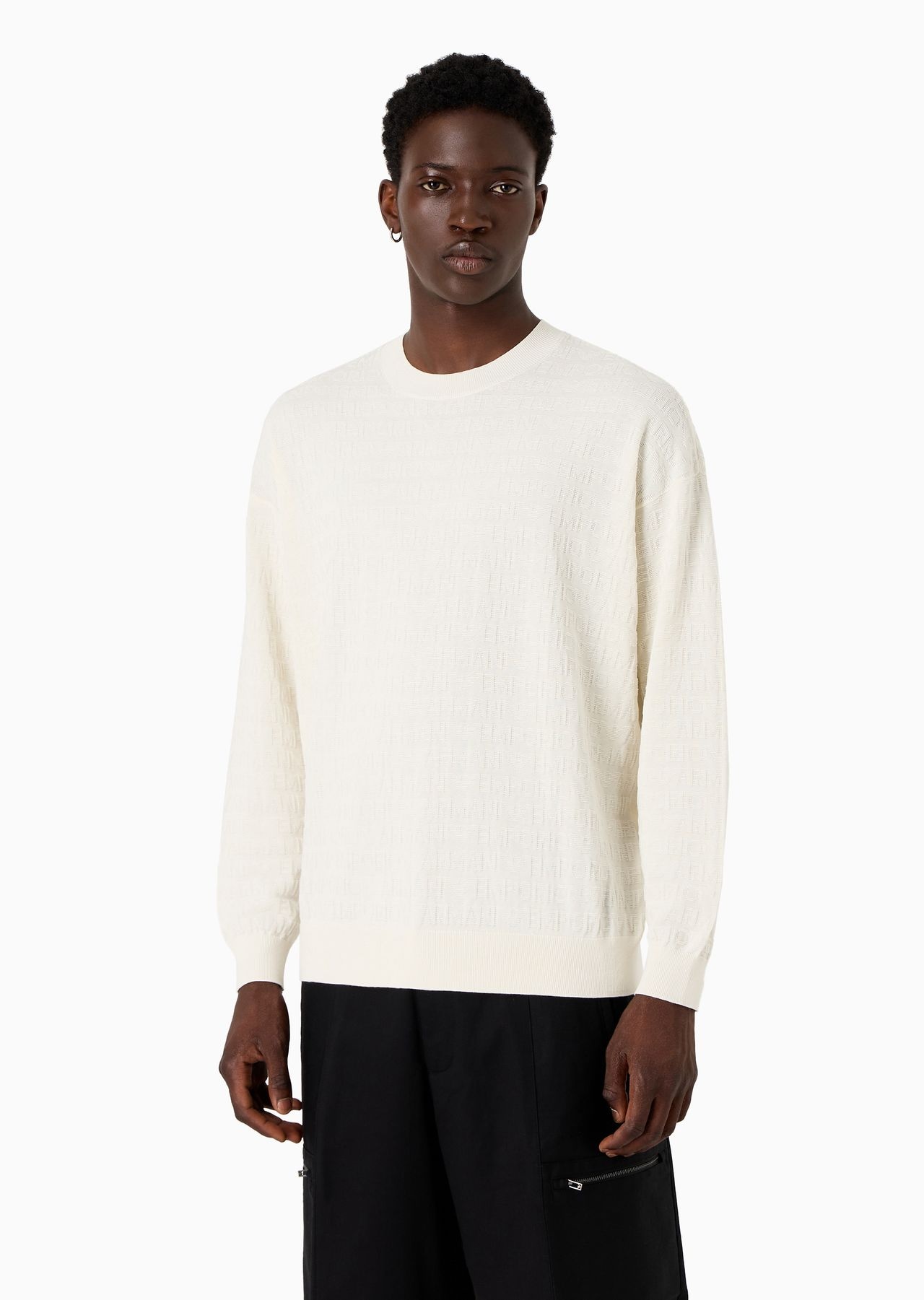Cotton jumper with all-over jacquard lettering - 2