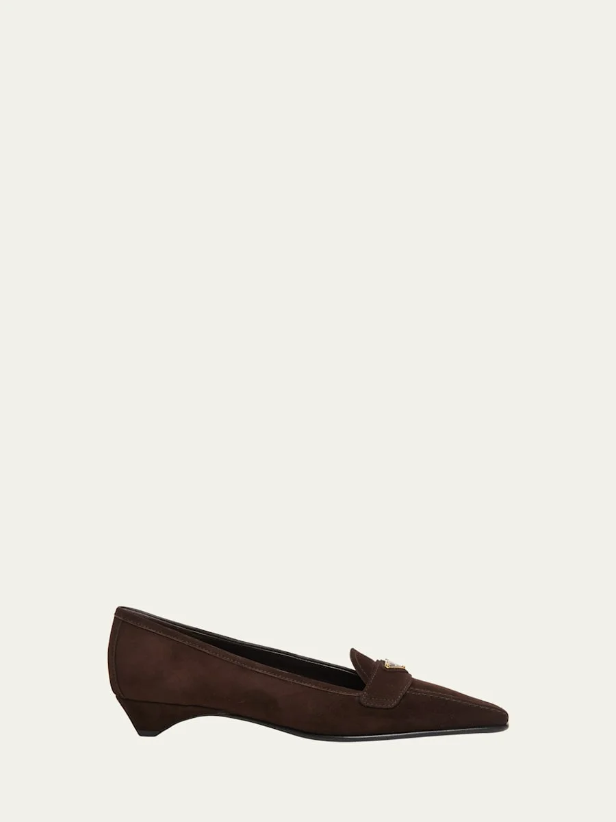 Suede Pointed-Toe Loafers - 1