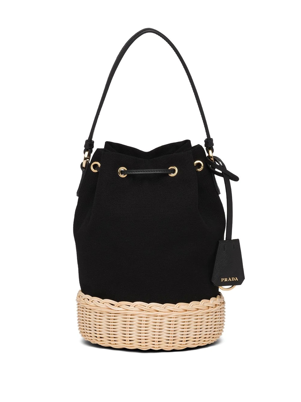 logo plaque wicker bucket bag - 3